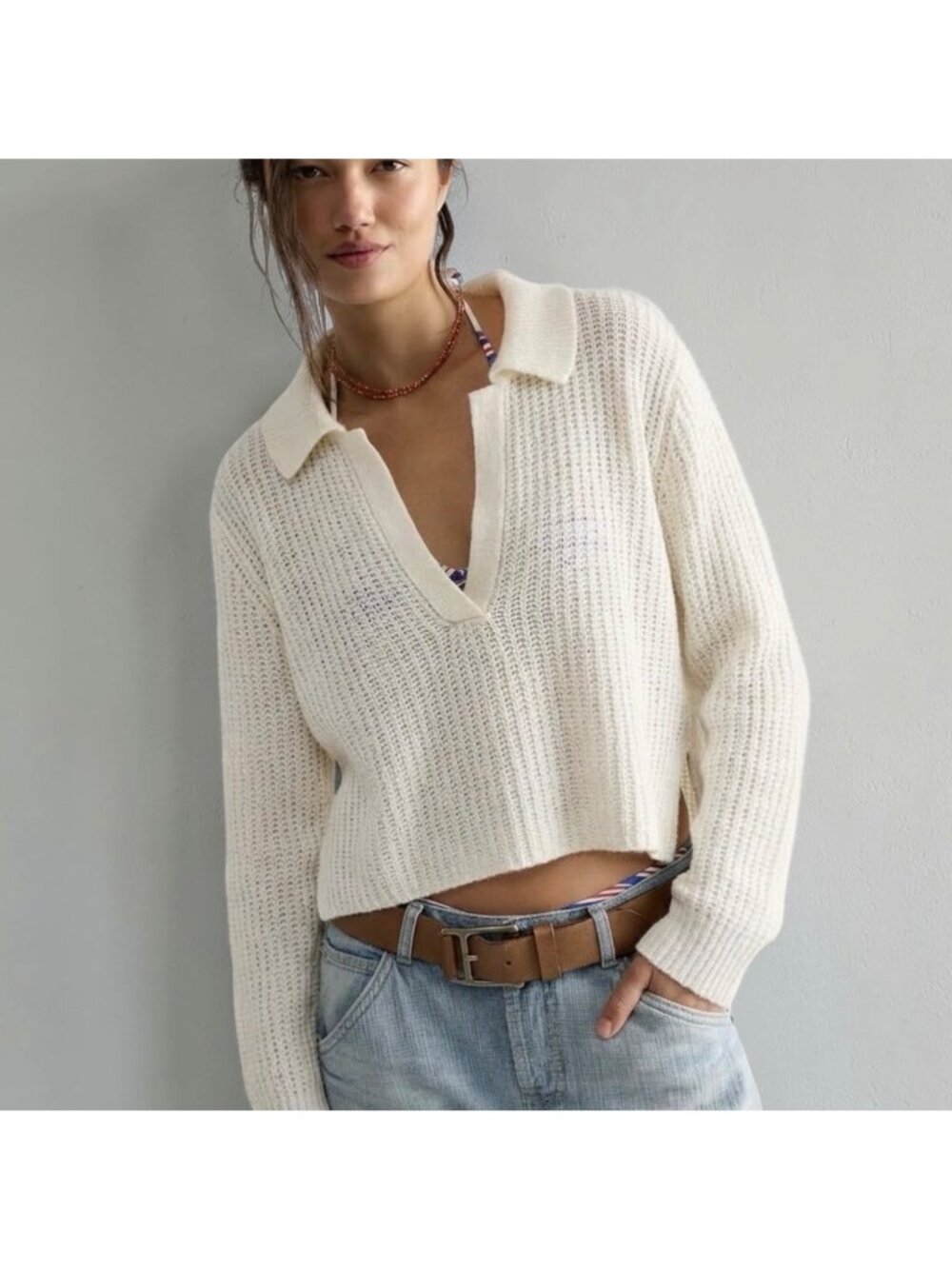 Oversized Alpaca Wool Blend Polo Sweater M Minimalist Boxy - Picture 11 of 11
